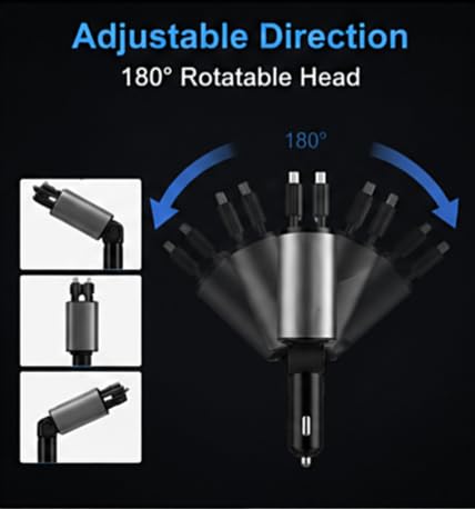 120W 4-in-1 Car Charger with Built-in Type-C & Lightning Cables