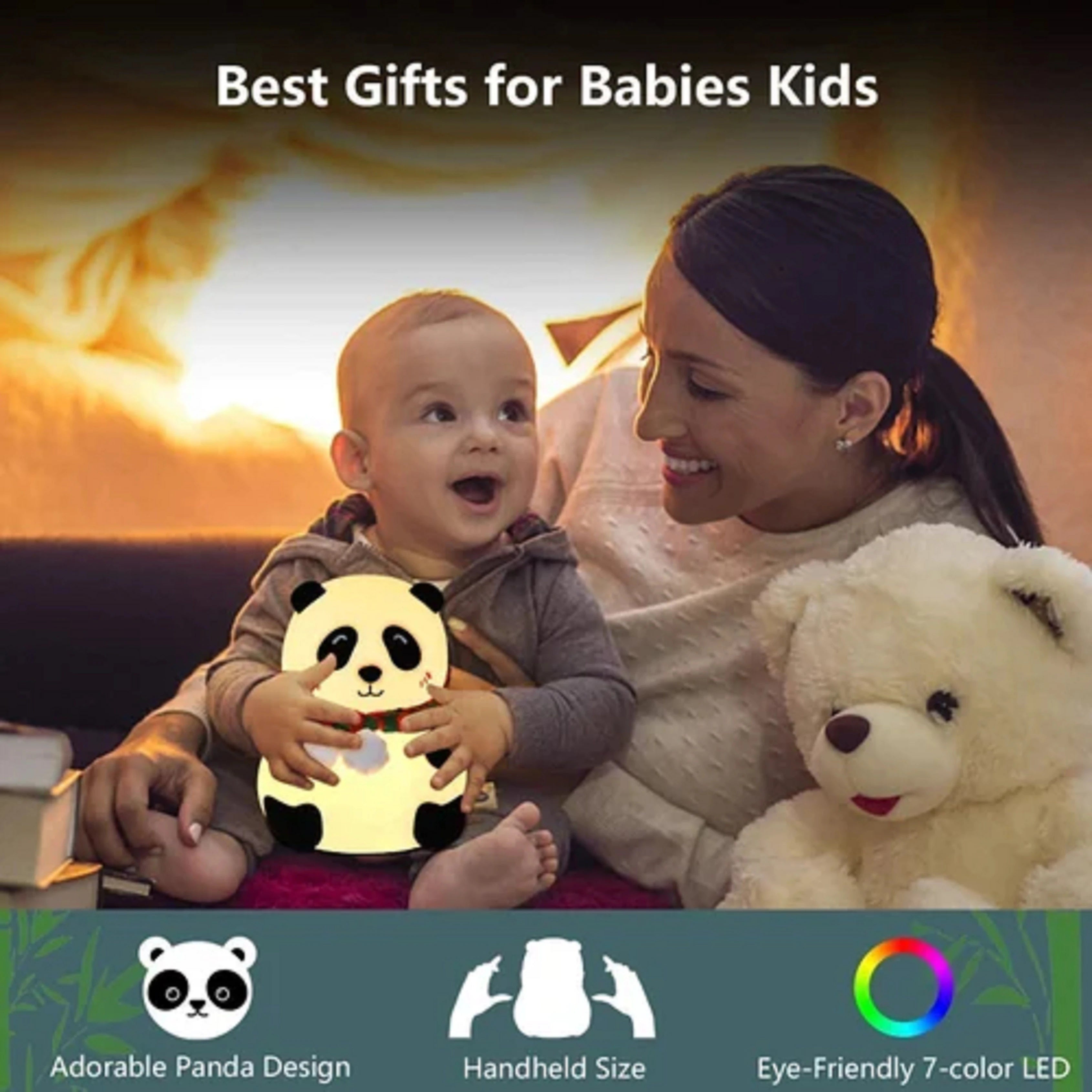 Cute Panda Night Lamp – USB Rechargeable, 7-Color Changing LED Night Light (13.6 cm, White)