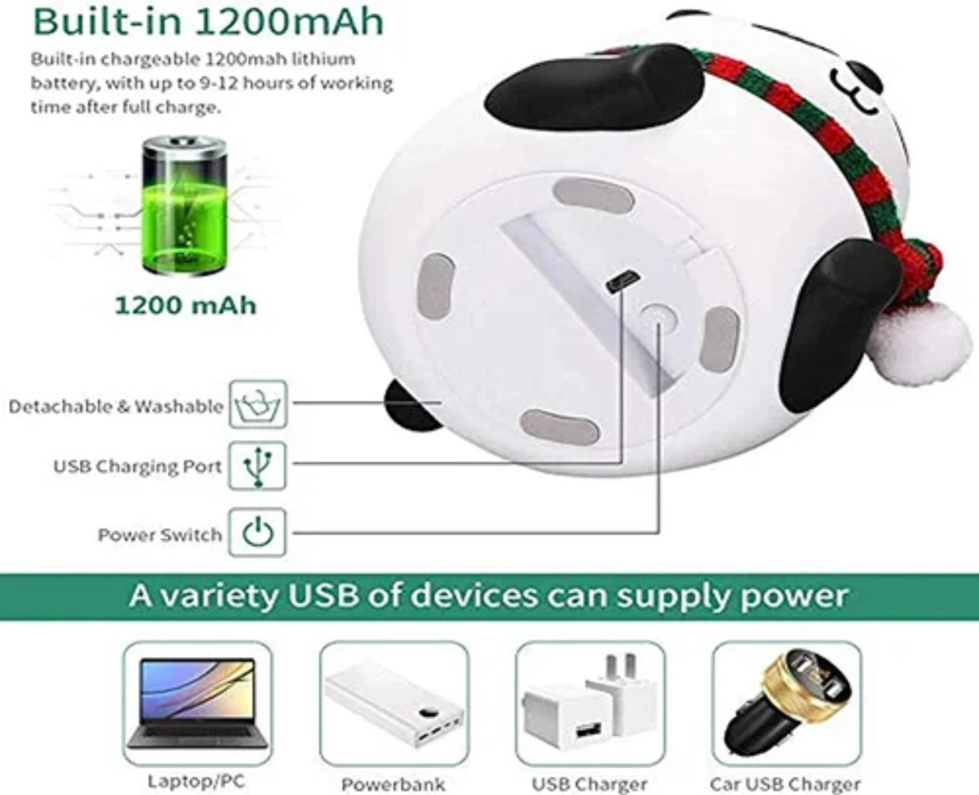 Cute Panda Night Lamp – USB Rechargeable, 7-Color Changing LED Night Light (13.6 cm, White)