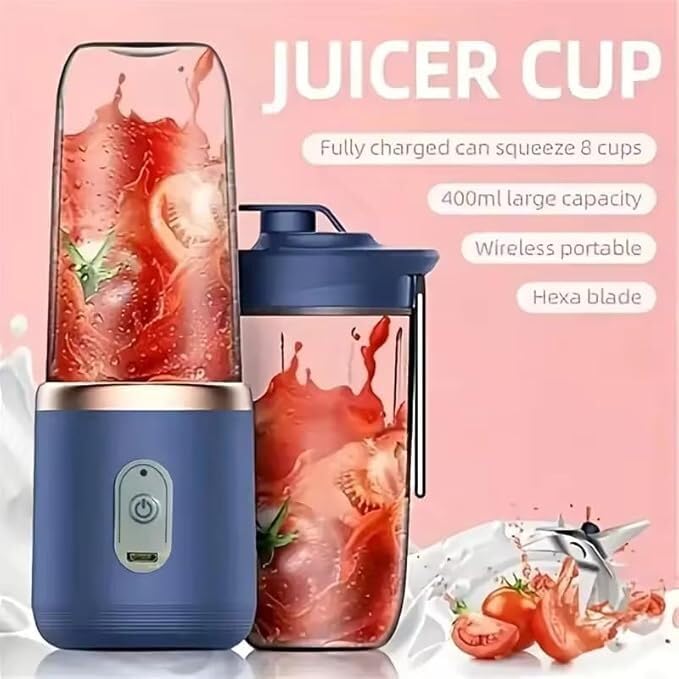 Portable Blender Mixer Grinder – Rechargeable Mini Juicer with 2 × 400ml Jars