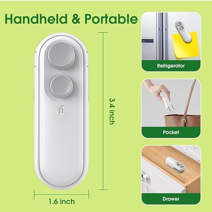 Portable Mini Bag Sealing Machine with Cutter & Magnet – USB Rechargeable