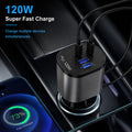 120W 4-in-1 Car Charger with Built-in Type-C & Lightning Cables