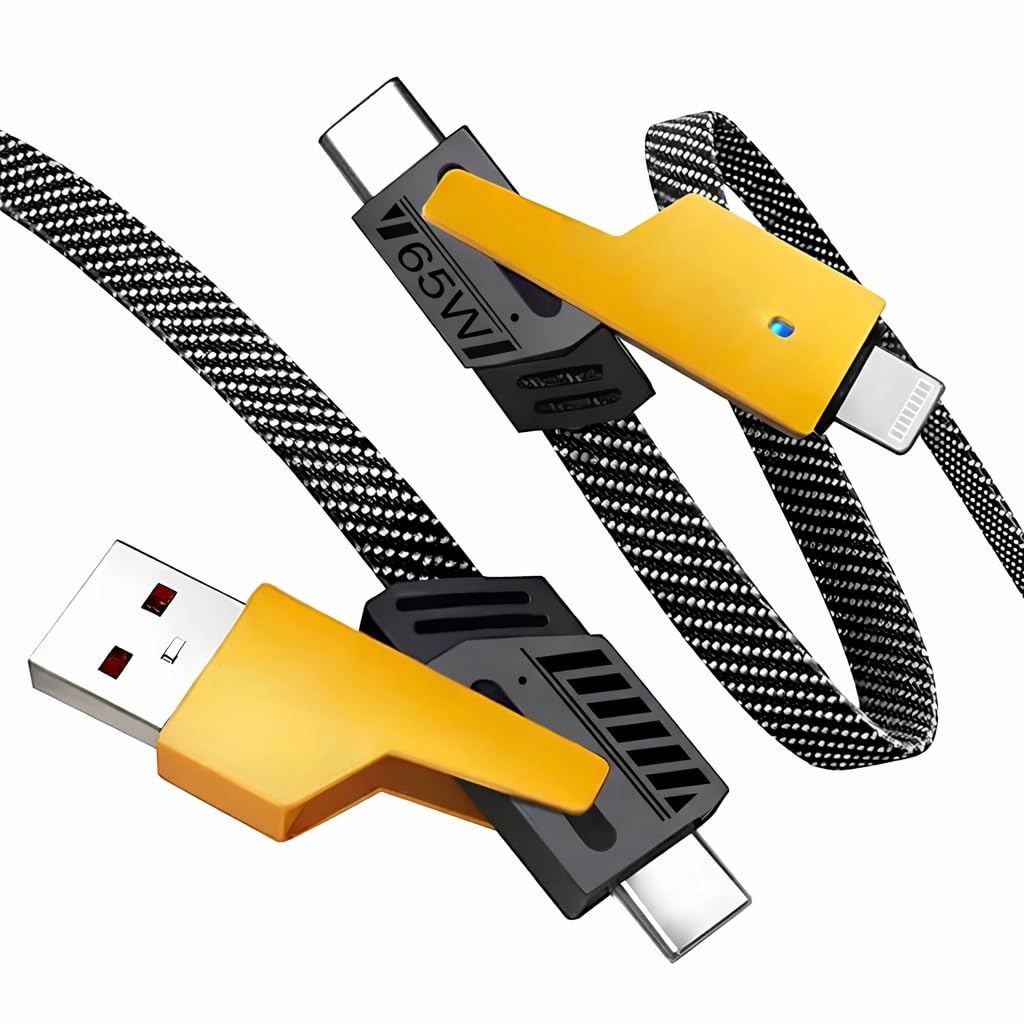 4-in-1 65W Fast Charging Cable | USB-A to USB-C/Lightning | Braided Multi-Device Cable