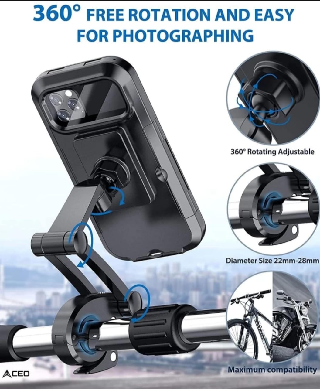 Waterproof Mobile Bike Holder – 360° Adjustable Handlebar Phone Mount