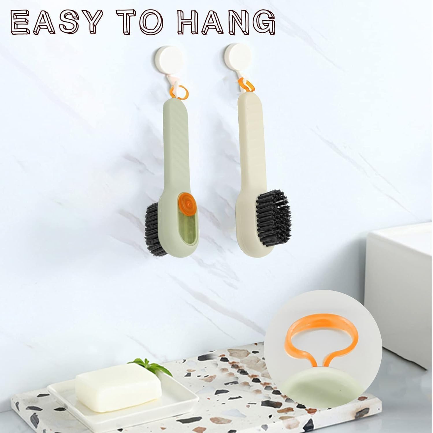 2-in-1 Soap Dispensing Cleaning Brush with Handle – Refillable Scrub Brush