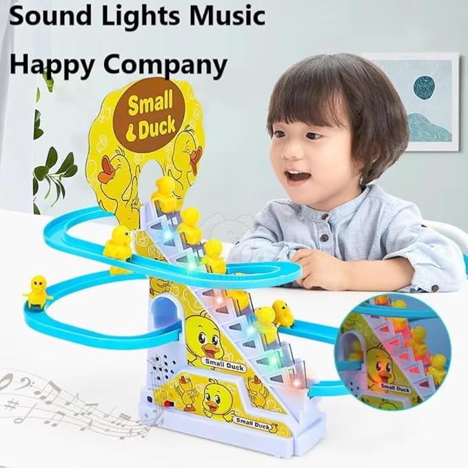 Slide Toy Race Duck Track Set – Automatic Stair-Climbing Ducklings with Lights & Music