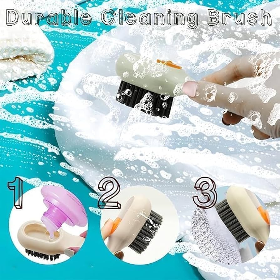 2-in-1 Soap Dispensing Cleaning Brush with Handle – Refillable Scrub Brush