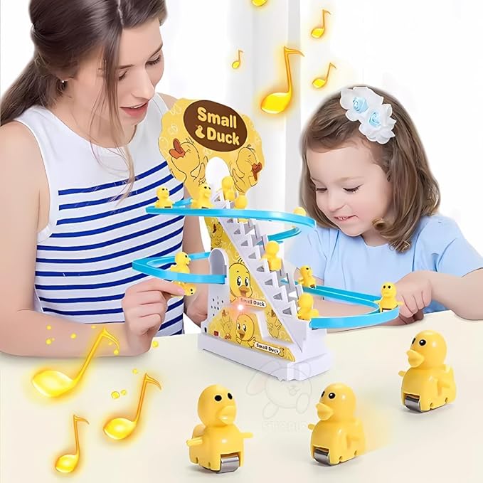 Slide Toy Race Duck Track Set – Automatic Stair-Climbing Ducklings with Lights & Music