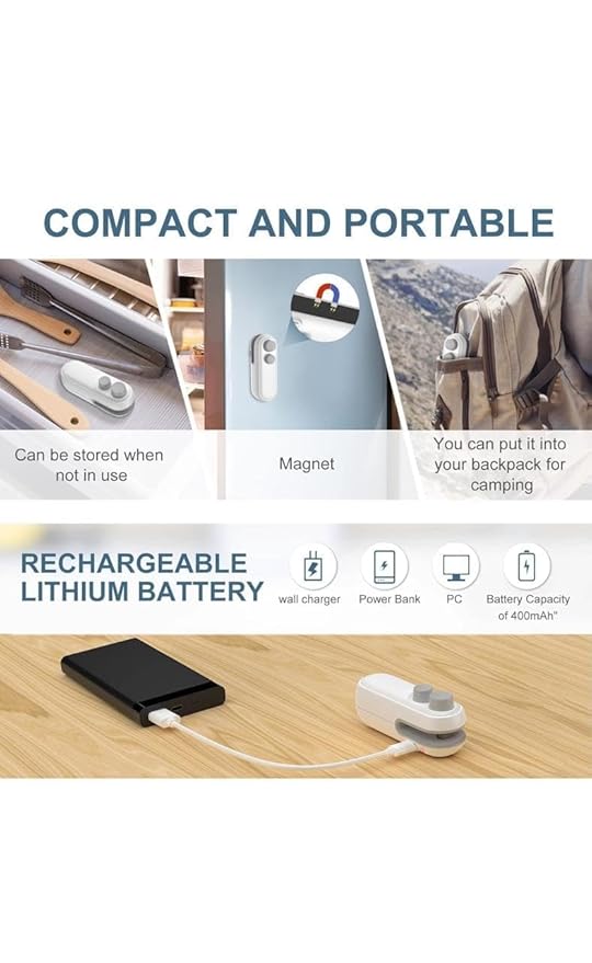 Portable Mini Bag Sealing Machine with Cutter & Magnet – USB Rechargeable