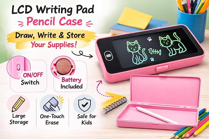 2-in-1 LCD Writing Pad Pencil Box for Kids | Smart Pencil Case with Drawing Tablet