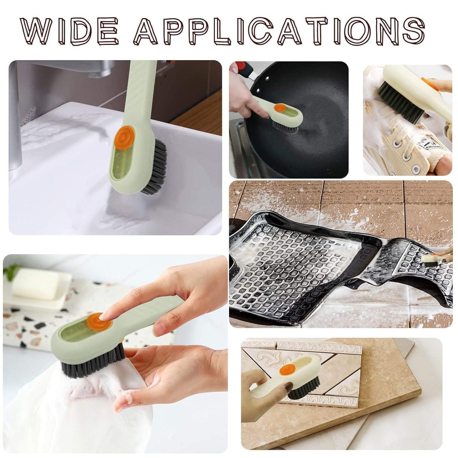 2-in-1 Soap Dispensing Cleaning Brush with Handle – Refillable Scrub Brush