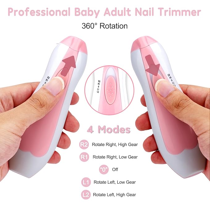 Baby Nail File Electric Trimmer With 6 Grinding Heads - Pink