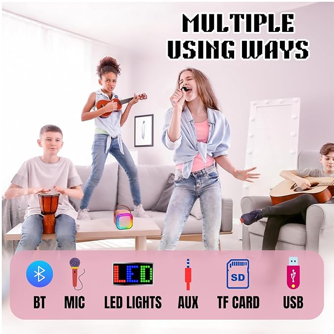 K12 Kids Bluetooth Karaoke Mic & Speaker with LED Lights | Portable Wireless Singing Machine
