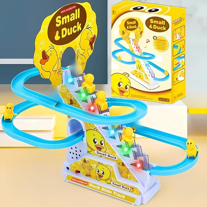 Slide Toy Race Duck Track Set – Automatic Stair-Climbing Ducklings with Lights & Music