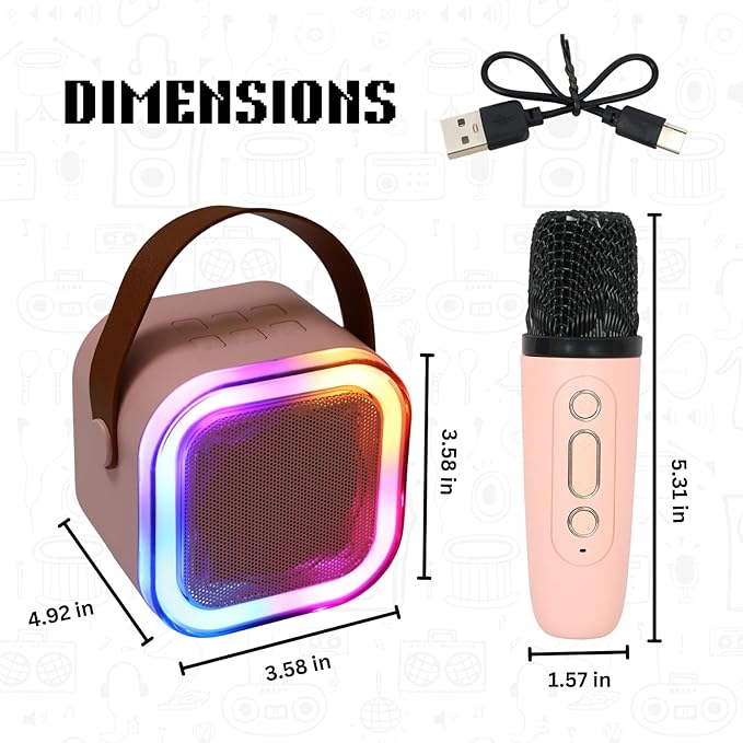 K12 Kids Bluetooth Karaoke Mic & Speaker with LED Lights | Portable Wireless Singing Machine