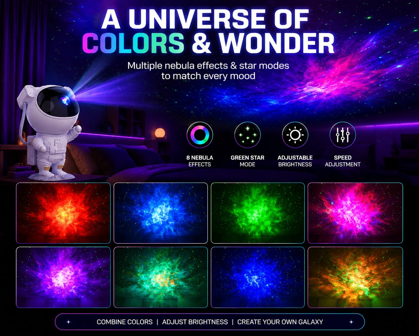 Astronaut Galaxy Projector Night Light – Star & Nebula Projector with Remote Control & Timer