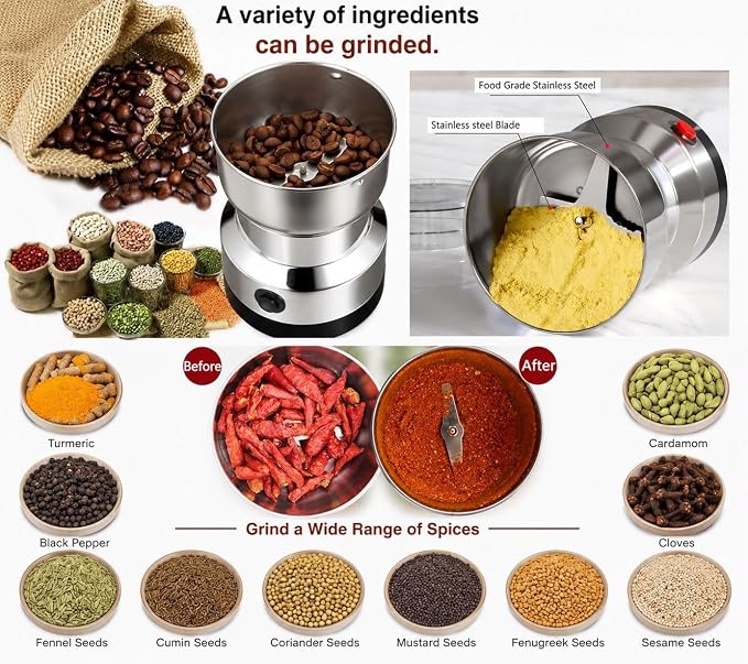 Nima Stainless Steel Electric Grinder NM-8300 | 150W Mini Coffee & Spice Grinder