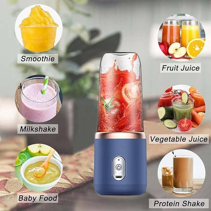Portable Blender Mixer Grinder – Rechargeable Mini Juicer with 2 × 400ml Jars
