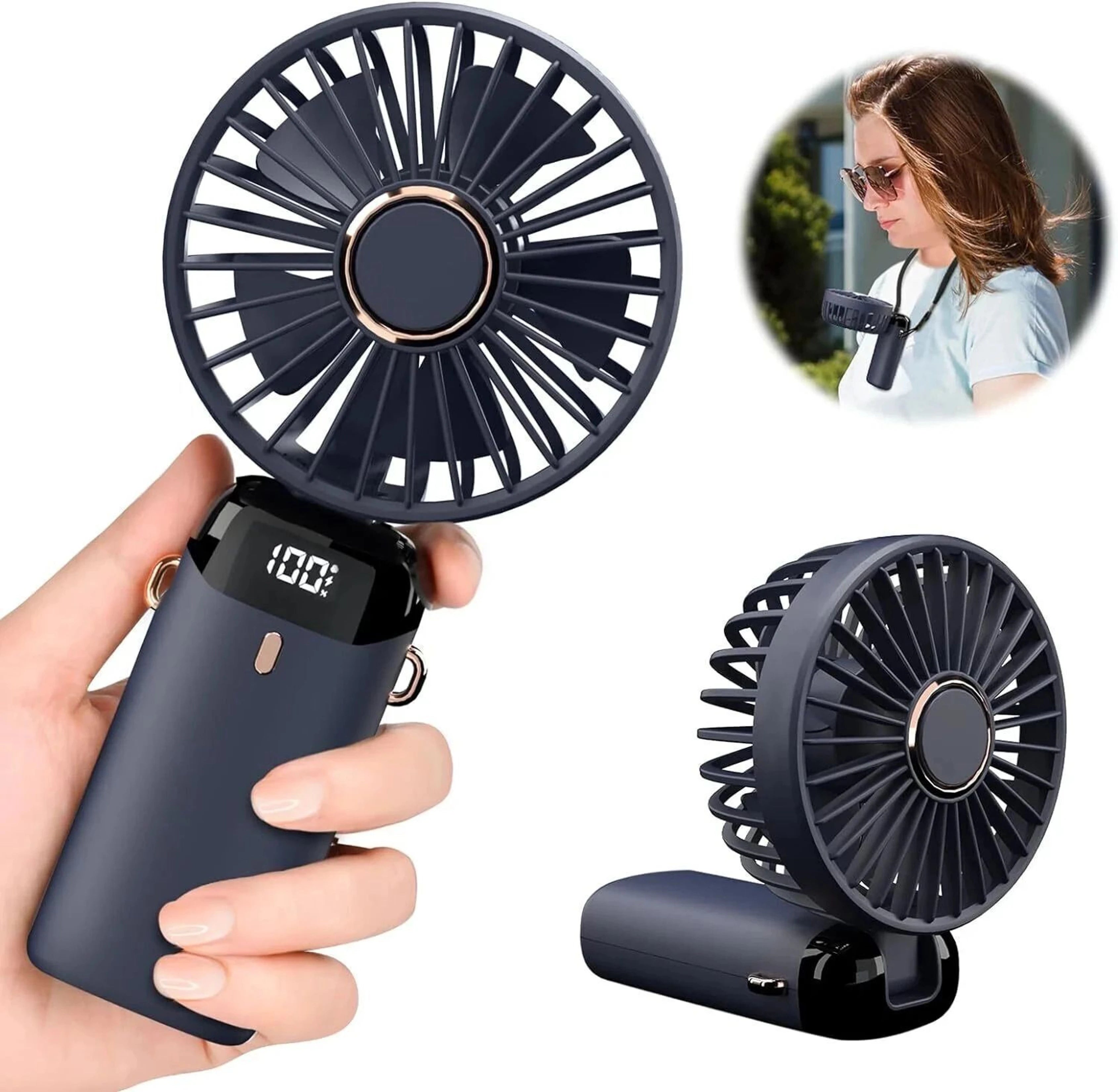 Mini Portable Fan – Rechargeable Handheld Fan with Display