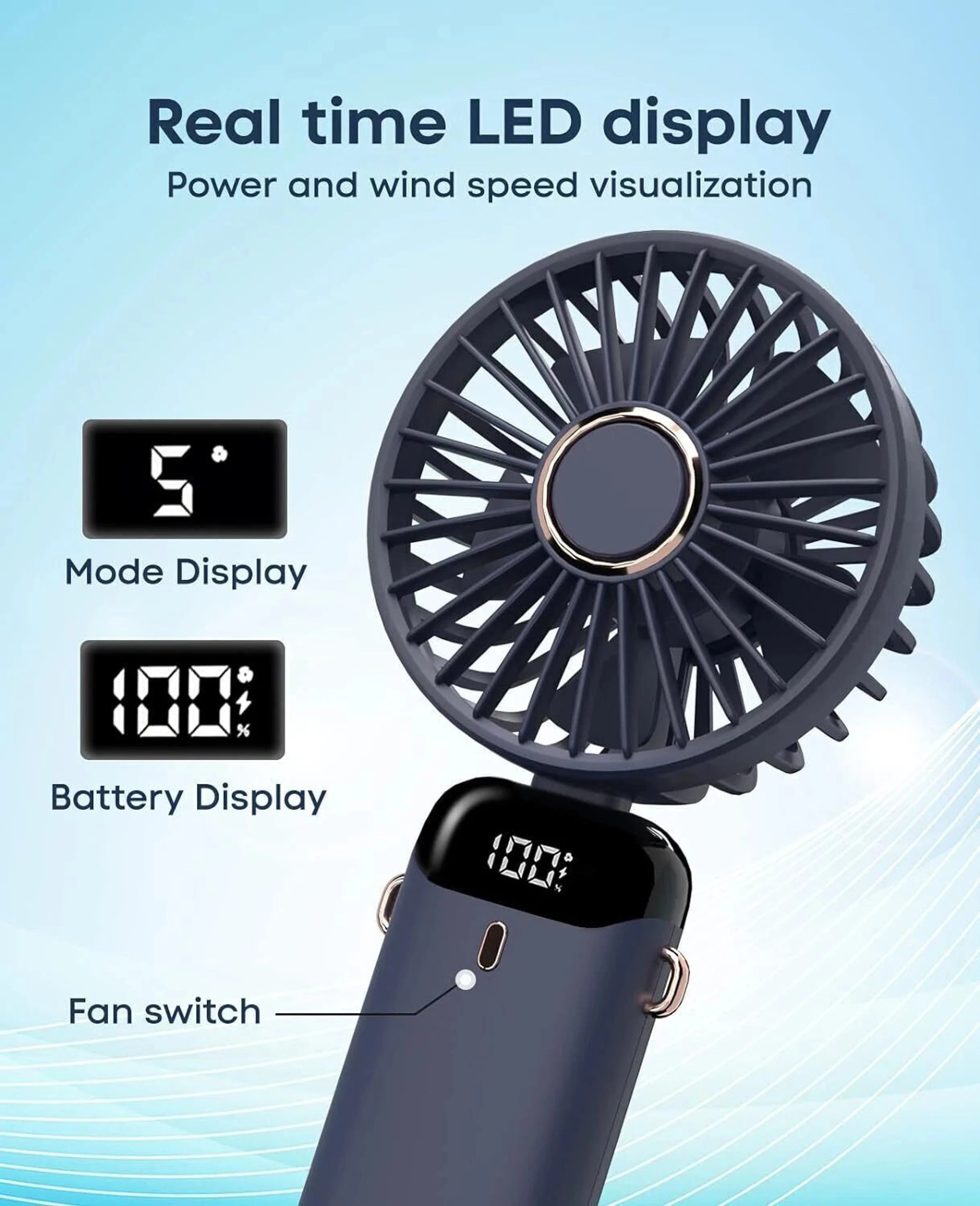 Mini Portable Fan – Rechargeable Handheld Fan with Display