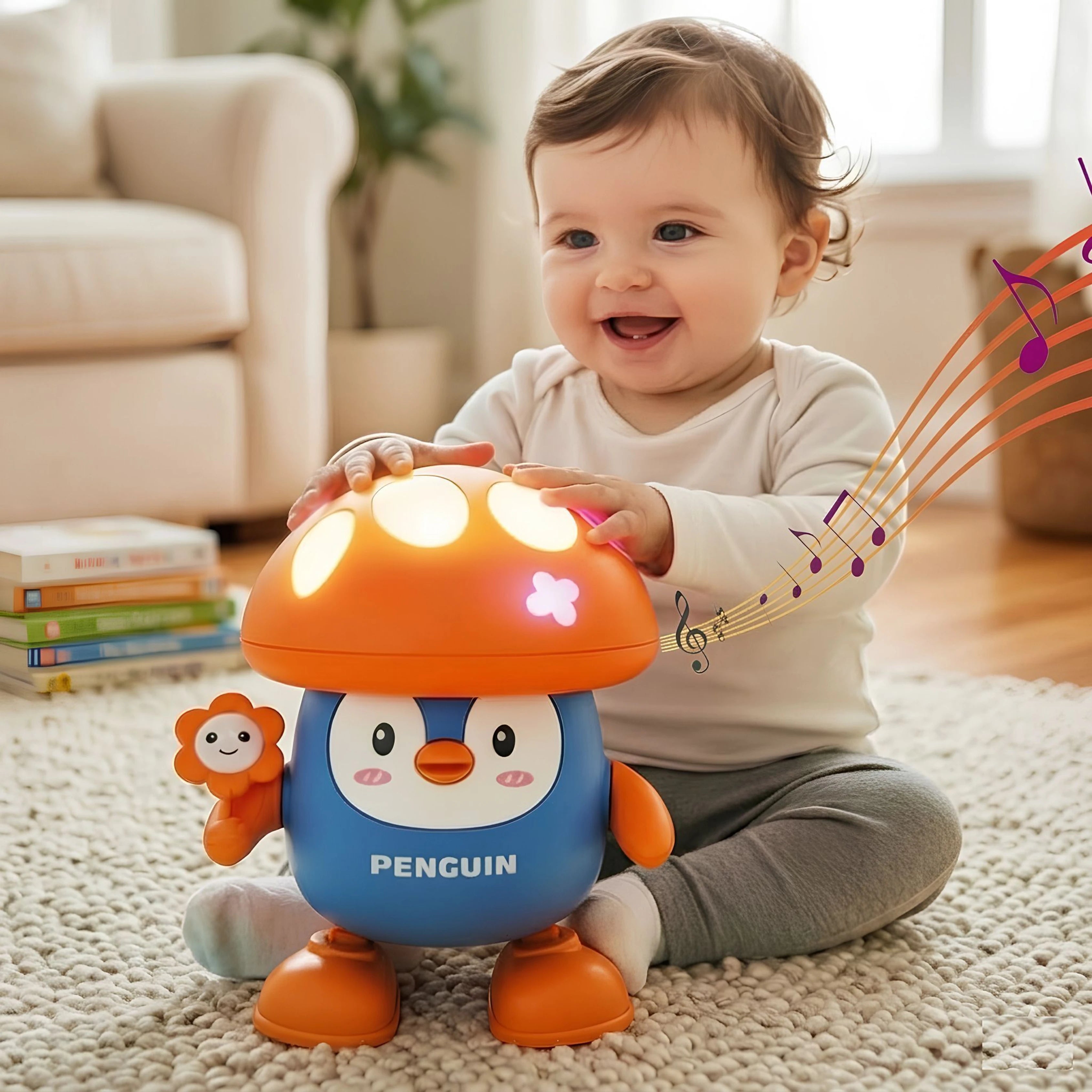 Musical Mushroom Penguin Dancing Toy with Recording | Light & Movement Kids Toy