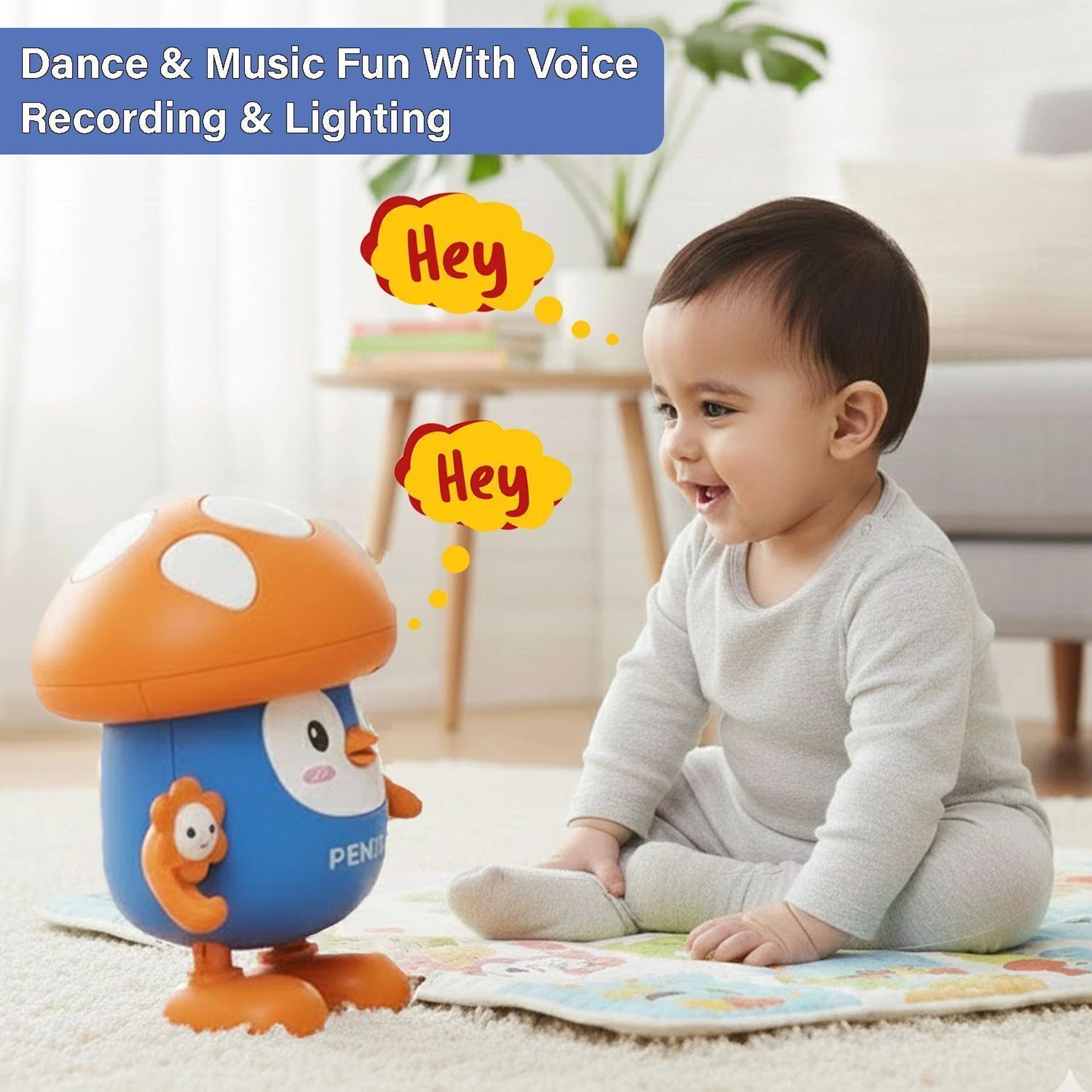 Musical Mushroom Penguin Dancing Toy with Recording | Light & Movement Kids Toy